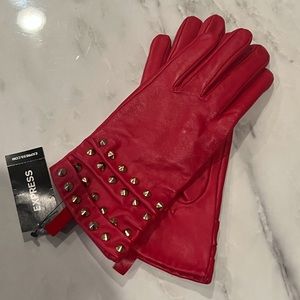 Express red leather gloves with gold studs NWT